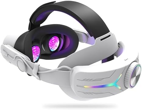 Upgraded RGB Lighted Headset with Battery 12000mAh for Meta Quest 3/3s Accessories, Quick Charge for Extended Playtime, to Reduce Facial Stress, Adjustable Elite Strap (White)