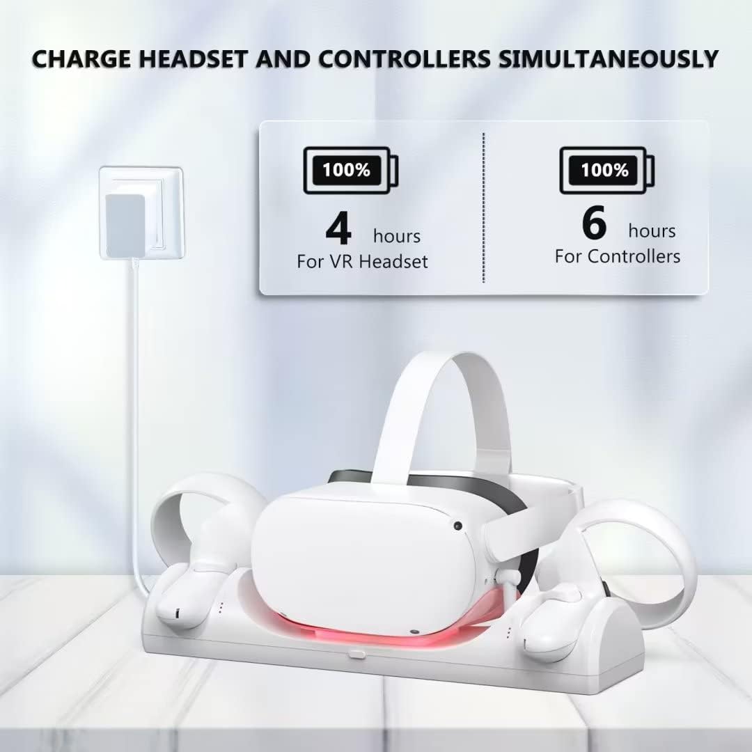 LED Indicator Charging Dock Simultaneously Magnetic Charging Headset and Touch Controller, with 2 Rechargeable Battery and USB-C Charger