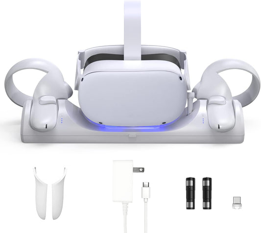 LED Indicator Charging Dock Simultaneously Magnetic Charging Headset and Touch Controller, with 2 Rechargeable Battery and USB-C Charger