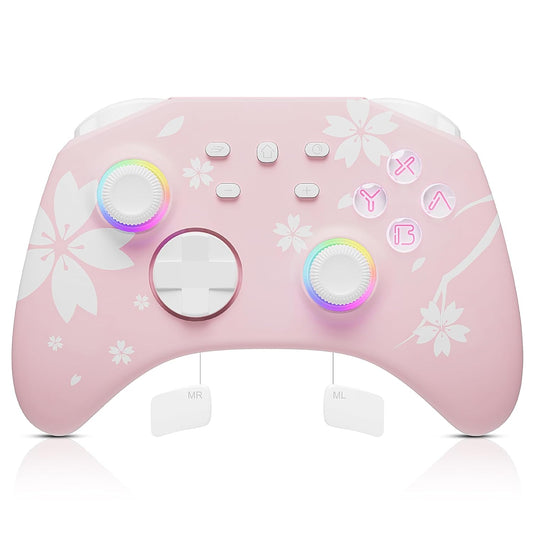 Controllers for Nintendo Switch, Windows PC iOS Android Steam/Steam Deck, Sakura Pink Bluetooth Controller with Programmable, Headphone Jack, Adjustable LED Light/Turbo/Vibration