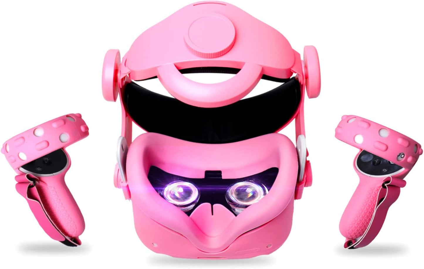 Barbie Pink 6 in 1 Set Head Strap for Oculus Quest 2 Accessories,Adjustable Forehead Strap with Silicone Touch Controller Grip Cover, VR Face Cover and VR Shell Protector Cover Replacement