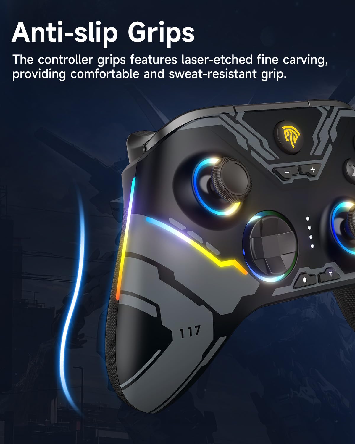 Controller - Enhanced Wireless Bluetooth Controller with Hall Joysticks/Hall Triggers/RGB Lighting - No Stick Drift, No Dead Zone - Work for Windows PC, Android, Steam and Switch