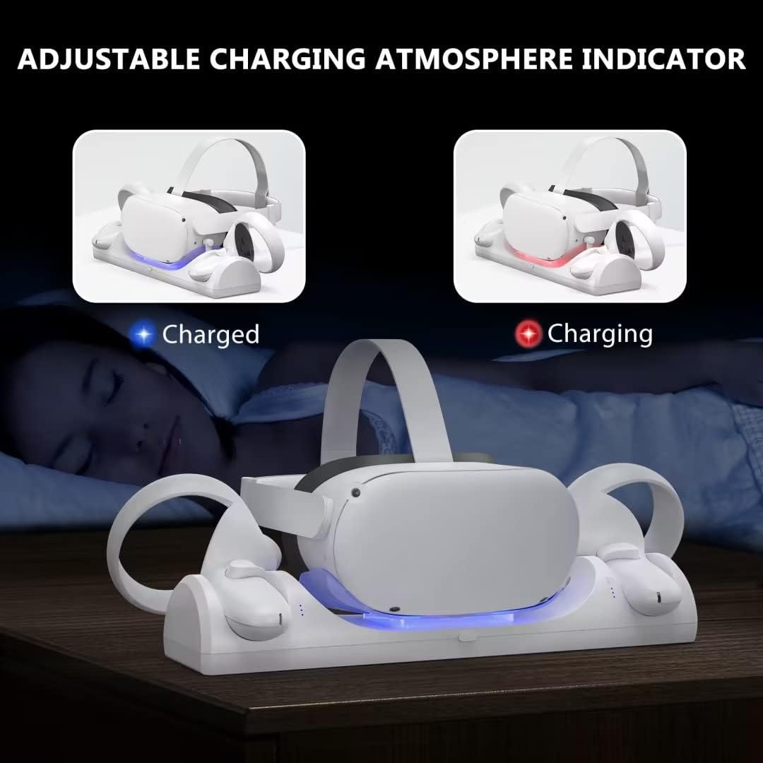 LED Indicator Charging Dock Simultaneously Magnetic Charging Headset and Touch Controller, with 2 Rechargeable Battery and USB-C Charger