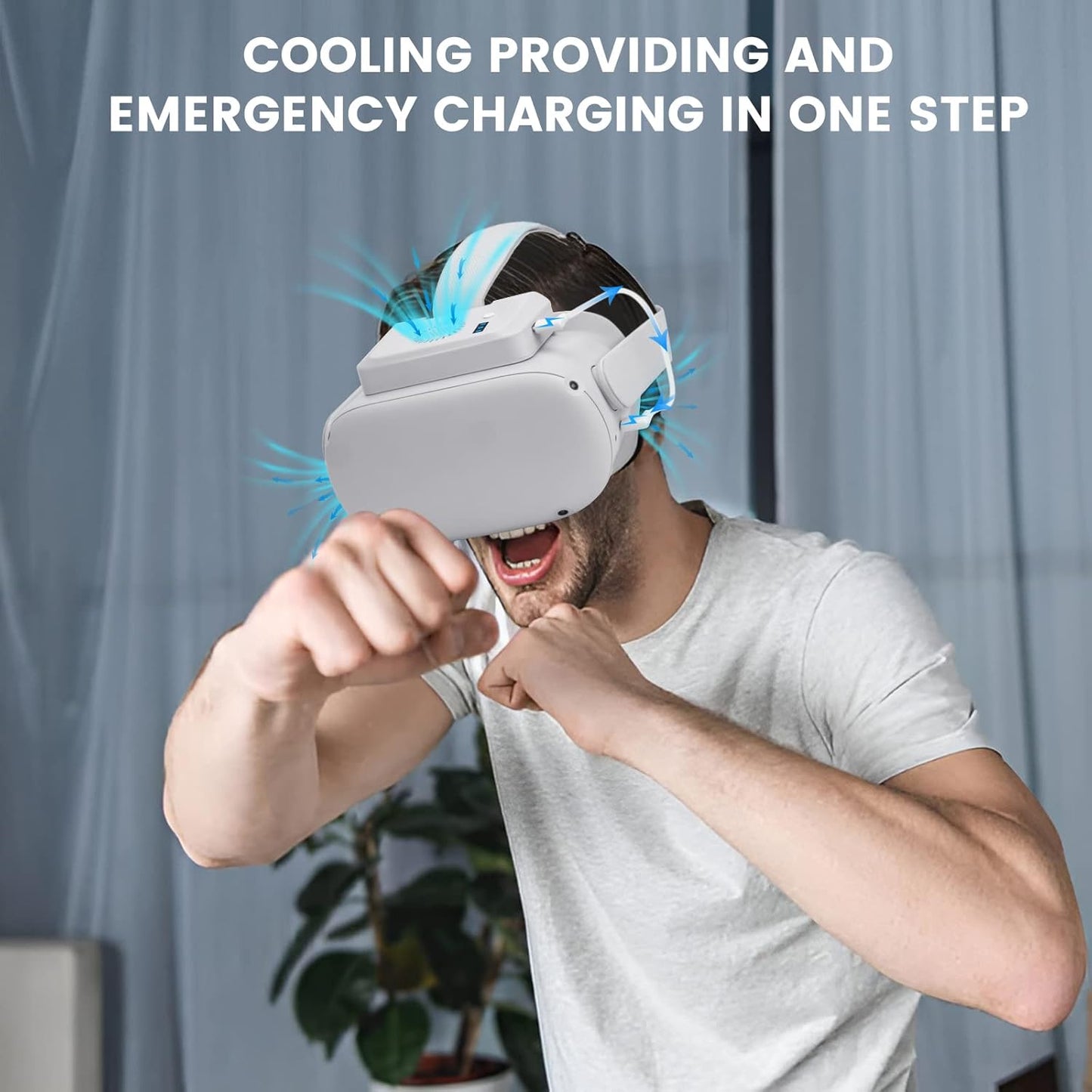 Cooling Fan for Meta/Oculus Quest 2, VR Facial Interface Air Circulation with 3 Speed, 2X Soft PU and Foam Face Cover, Light-Proof Nose Pad, Relieve Lens Fogging and Hot Air