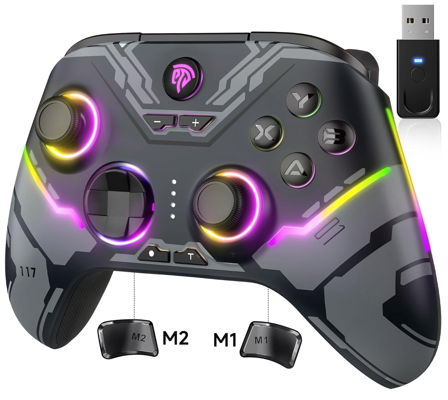 Controller - Enhanced Wireless Bluetooth Controller with Hall Joysticks/Hall Triggers/RGB Lighting - No Stick Drift, No Dead Zone - Work for Windows PC, Android, Steam and Switch