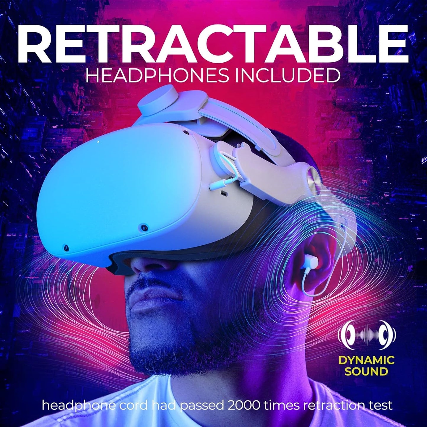 Face No-Pressure Free Head Strap Compatible with Meta/Oculus Quest 2 Accessories - Includes Retractable Headphones, Workout Headstrap for Comfort Play